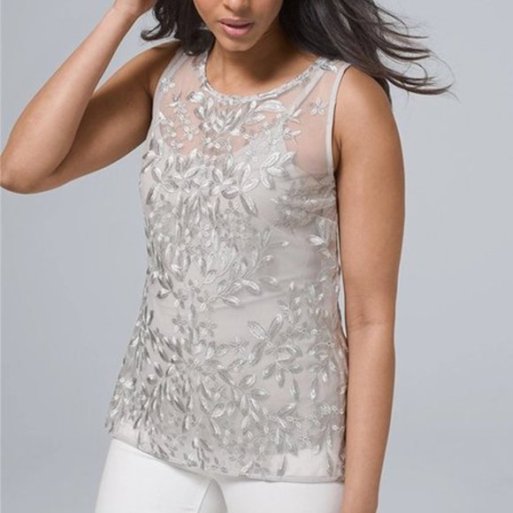 WHITE HOUSE BLACK MARKET EMBROIDERED SLEEVELESS TOP MATCHING CAMI NEW W TAGS XS